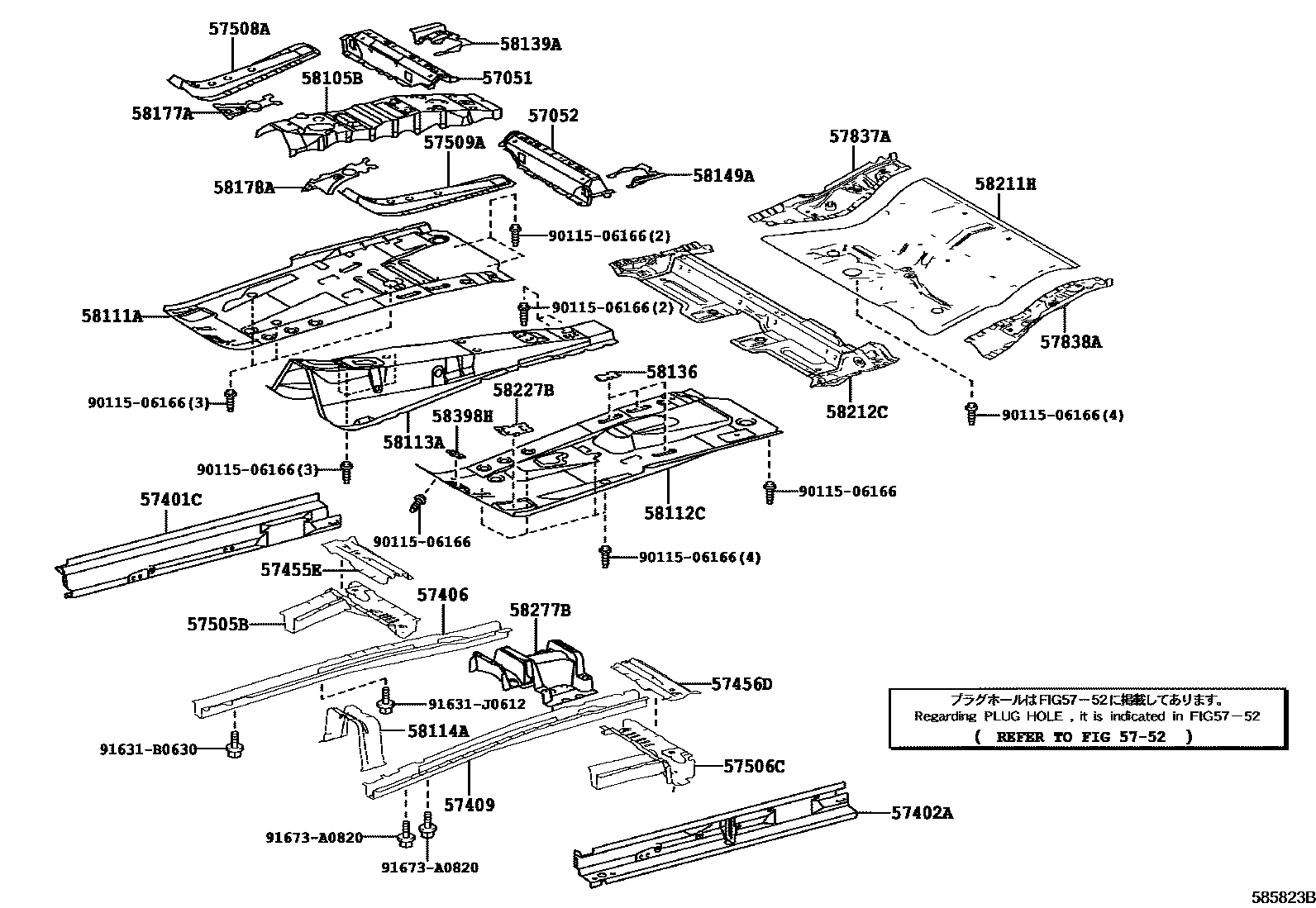 Toyota RAV4 前地板和前地板梁 EPC diagram — 585823B