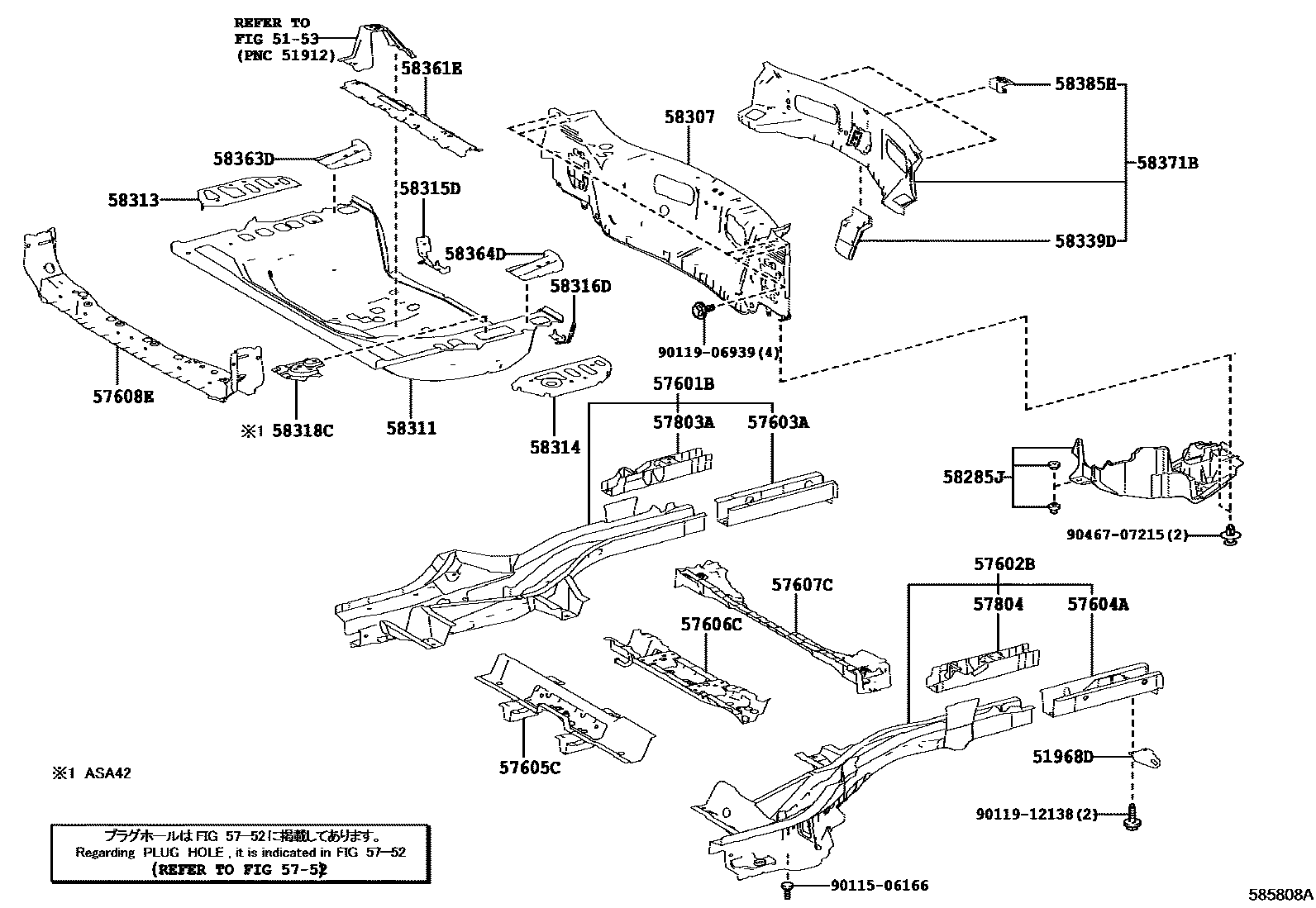 Toyota RAV4 后地板和后地板梁 EPC diagram — 585808A