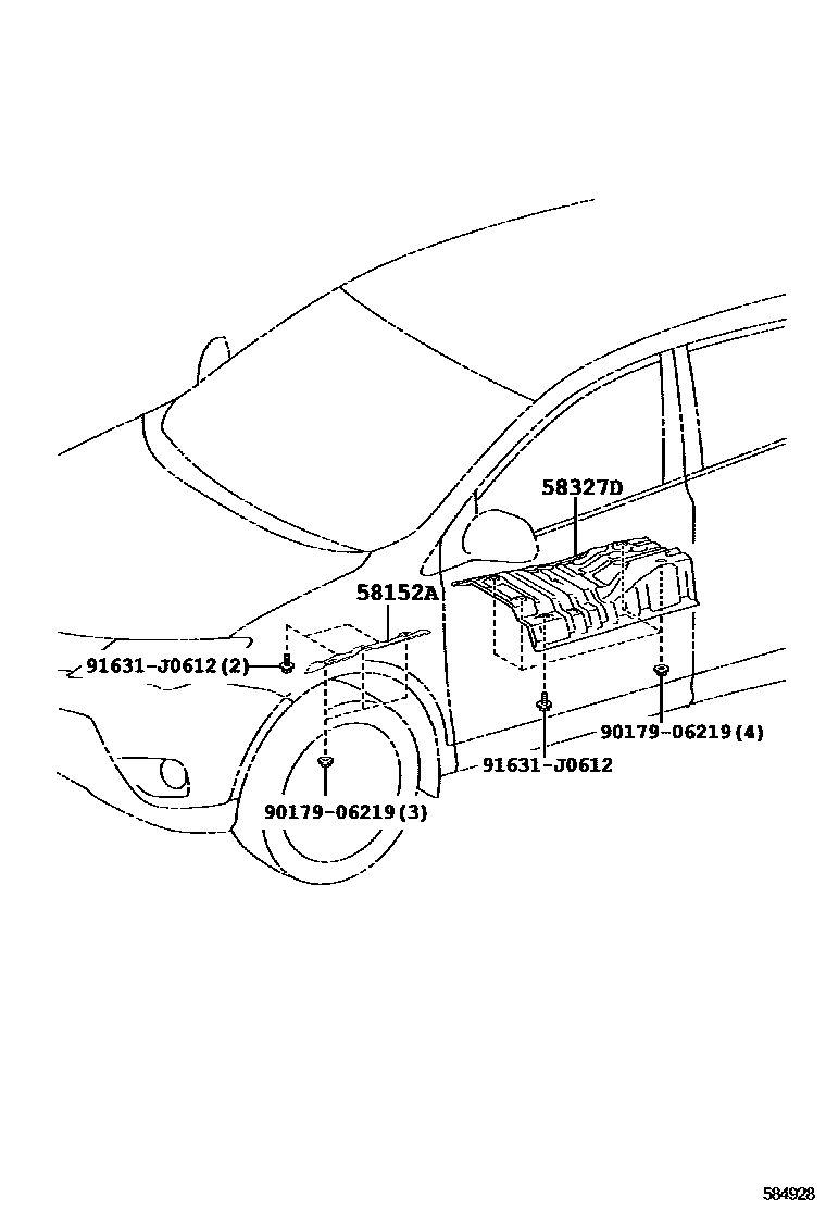 Toyota RAV4 地板隔热垫 EPC diagram — 584928