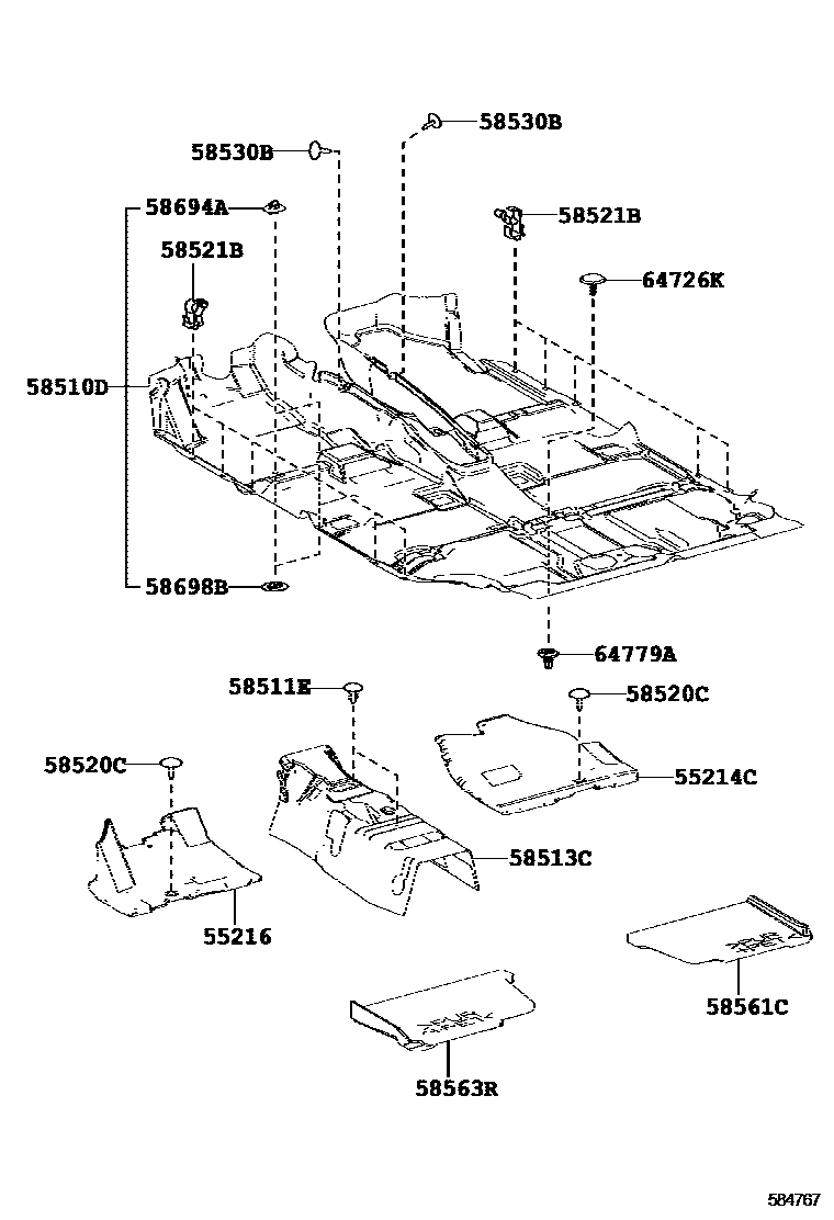 Toyota RAV4 地板垫和消声垫 EPC diagram — 584767