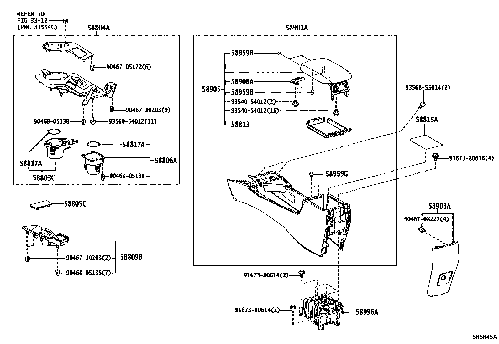 Toyota RAV4 中央扶手箱和支架 EPC diagram — 585845A
