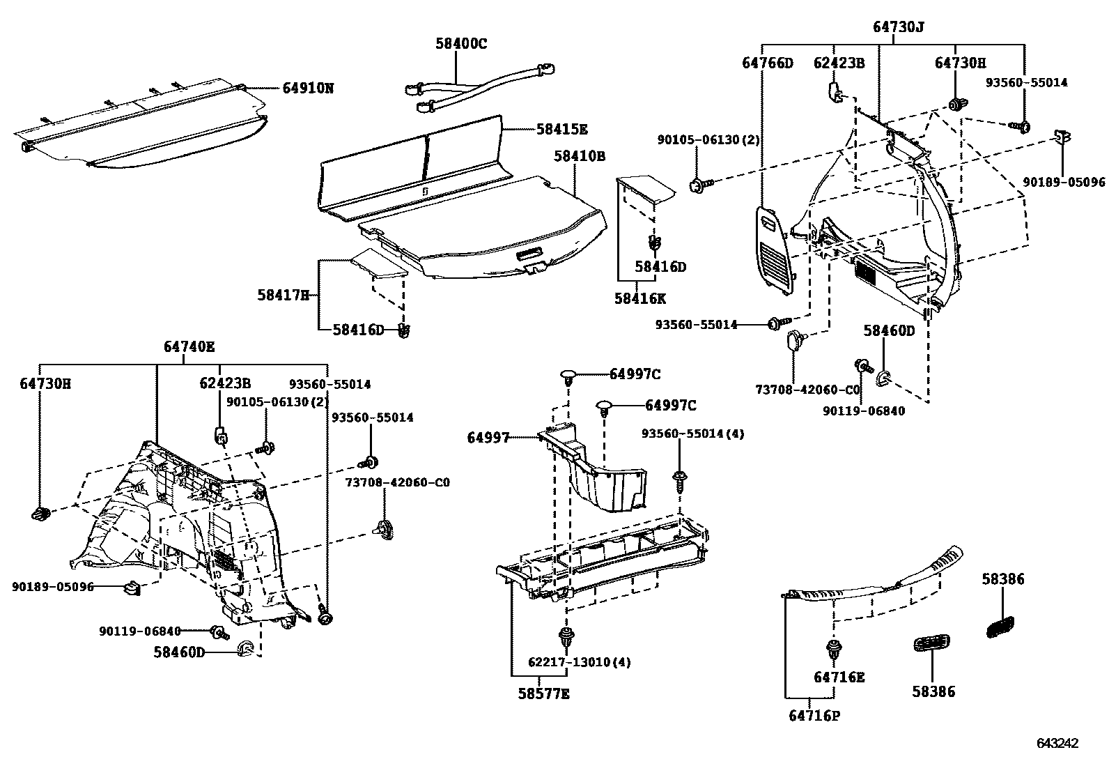 Toyota RAV4 底板和底板装饰罩 EPC diagram — 643242