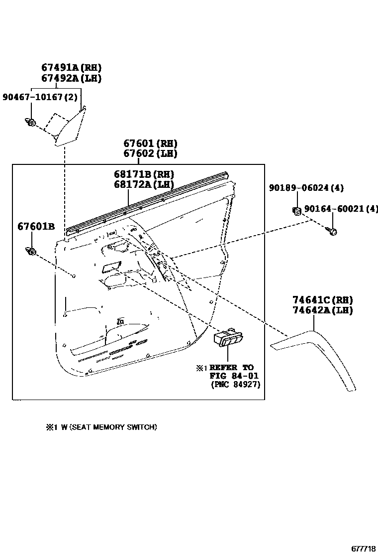 Toyota RAV4 前门板和前门玻璃 EPC diagram — 677718