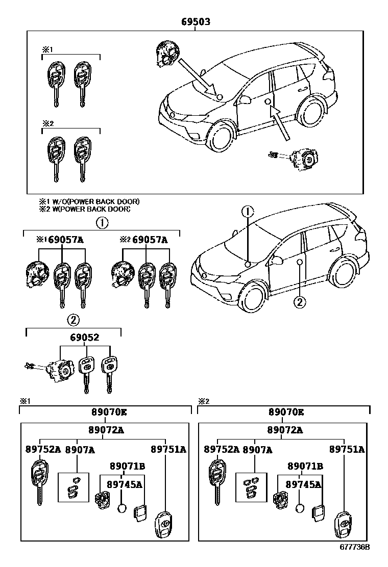 Toyota RAV4 锁芯组件 EPC diagram — 677736B