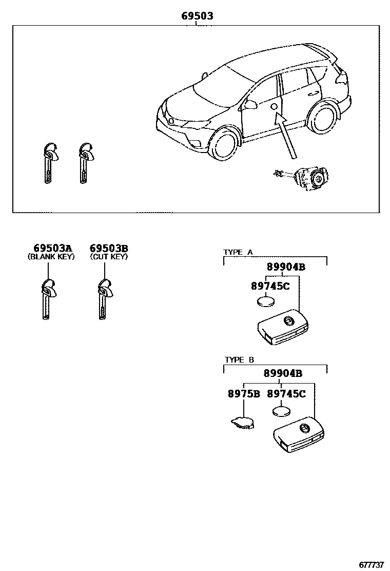 Toyota RAV4 锁芯组件 EPC diagram — 677737