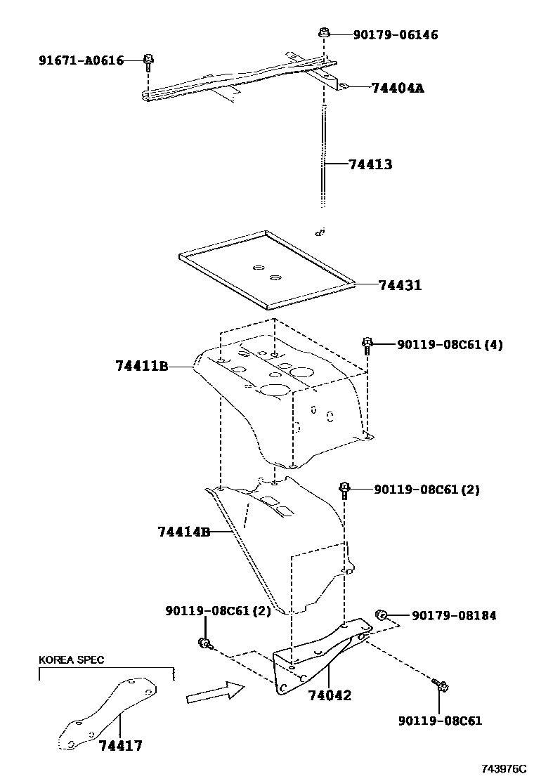 Toyota RAV4 battery holder EPC diagram — 743976C
