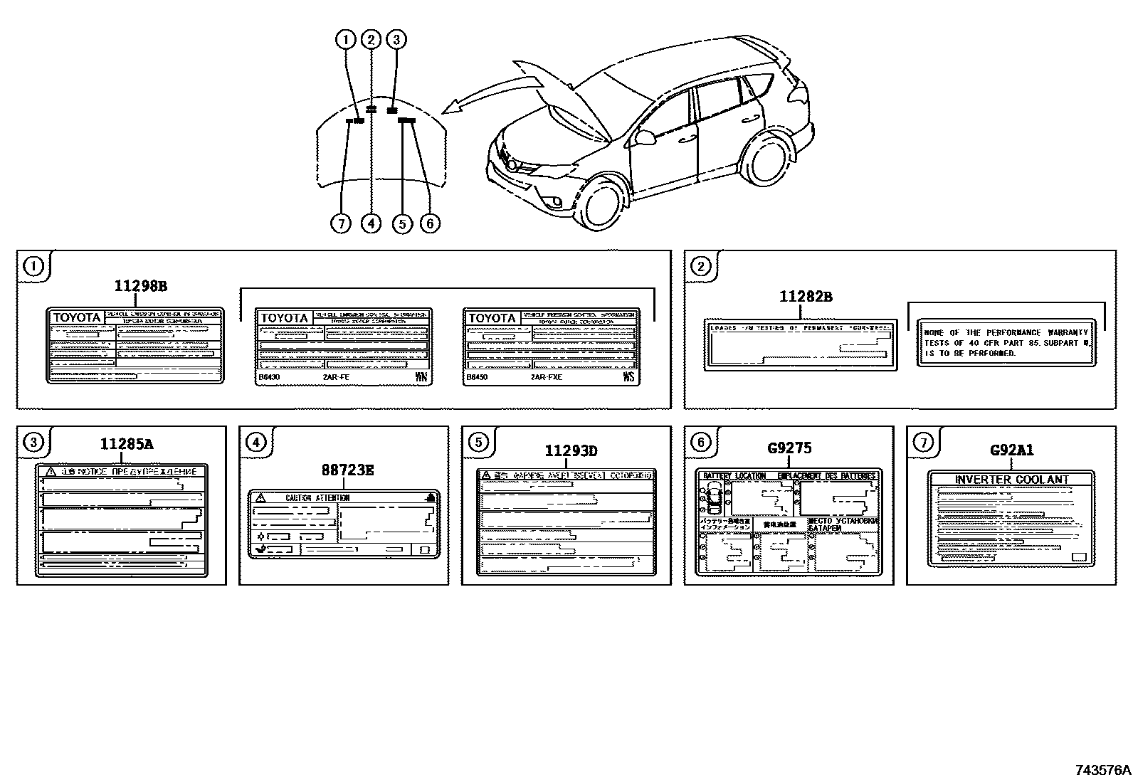 Toyota RAV4 warning nameplate EPC diagram — 743576A