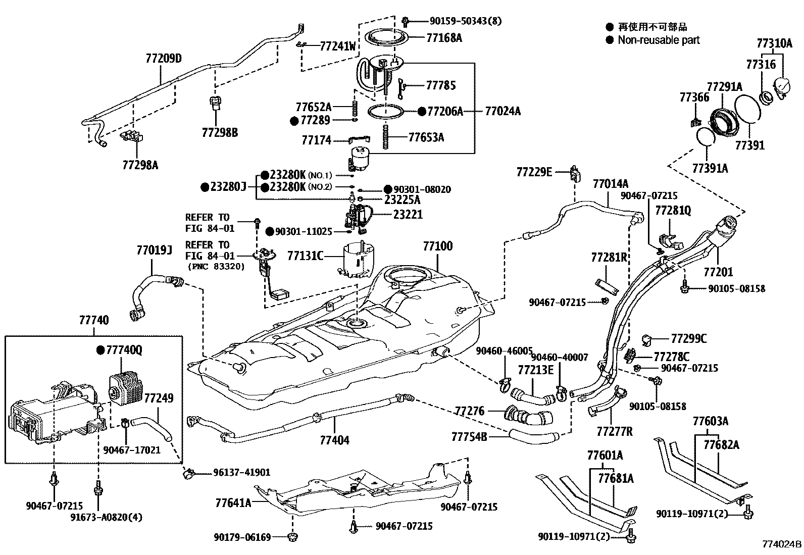 Toyota RAV4 燃油箱和燃油管 EPC diagram — 774024B