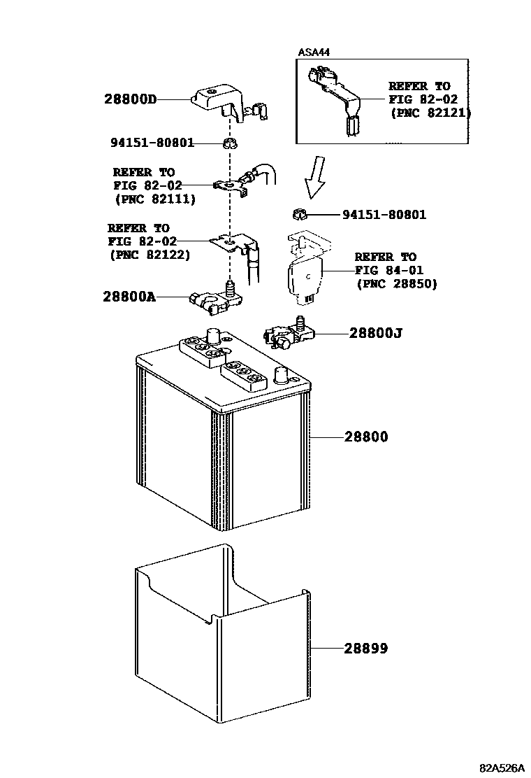 Toyota RAV4 蓄电池和蓄电池电缆 EPC diagram — 82A526A
