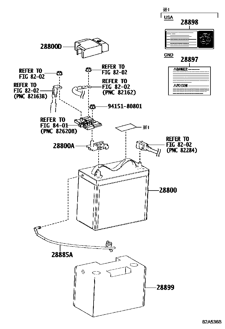 Toyota RAV4 蓄电池和蓄电池电缆 EPC diagram — 82A536B