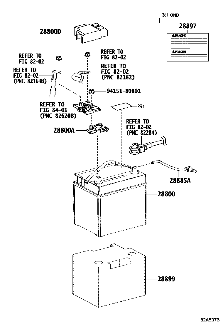Toyota RAV4 蓄电池和蓄电池电缆 EPC diagram — 82A537B