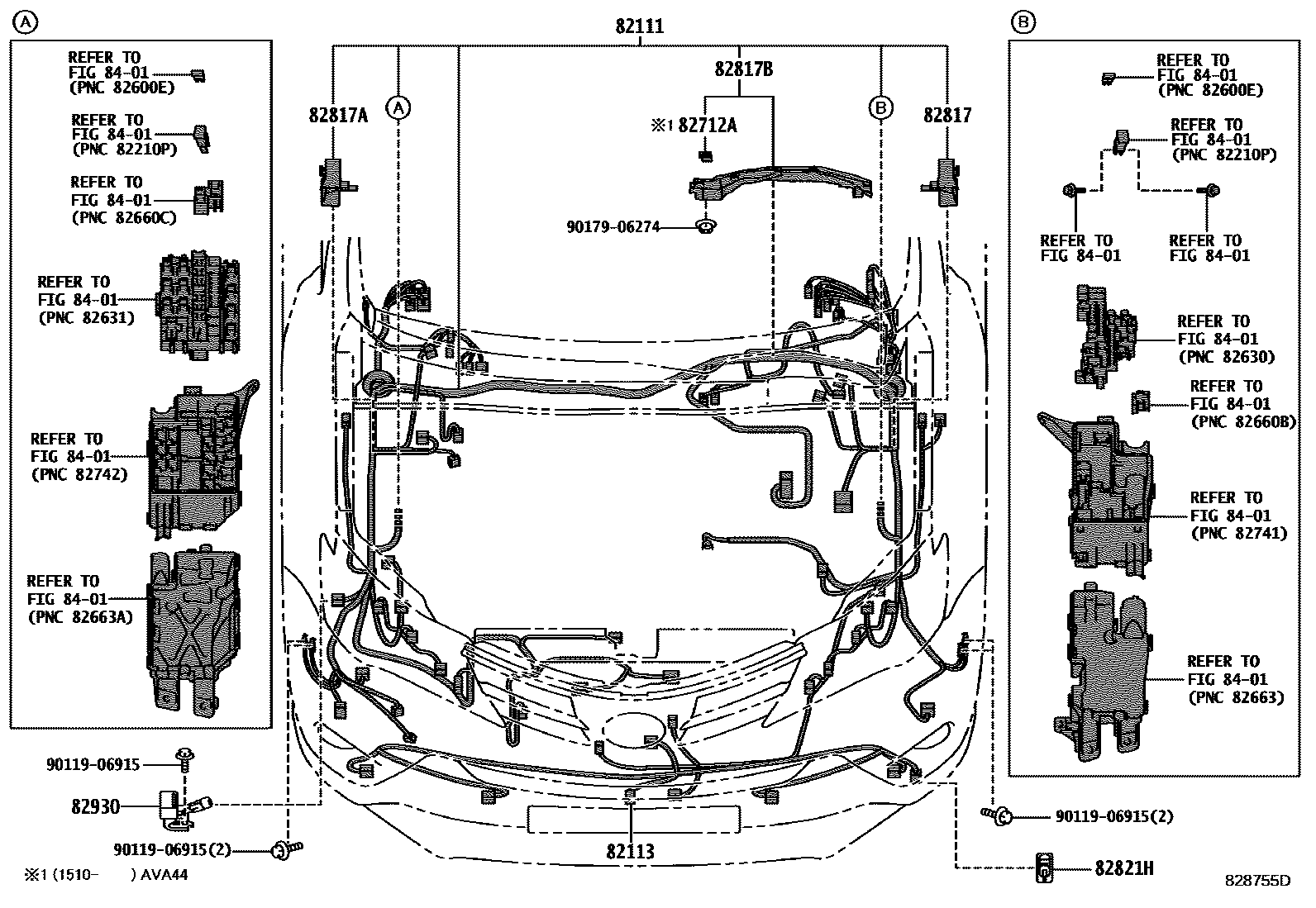 Toyota RAV4 线束和卡夹 EPC diagram — 828755D