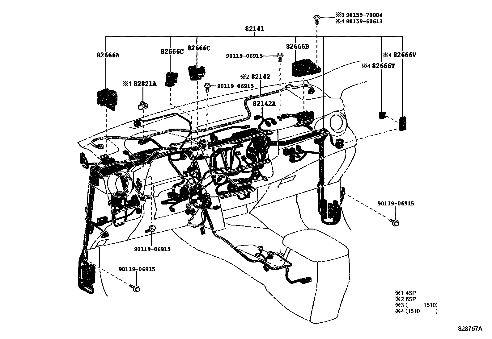 Toyota RAV4 线束和卡夹 EPC diagram — 828757A