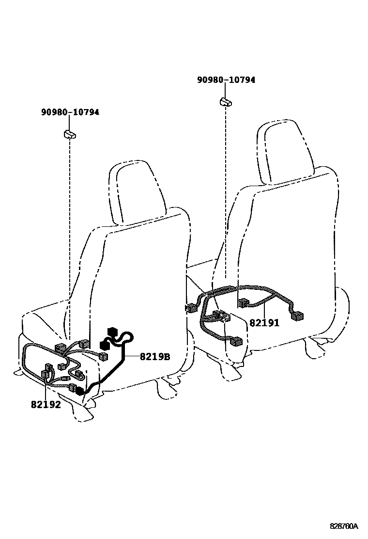 Toyota RAV4 线束和卡夹 EPC diagram — 828760A