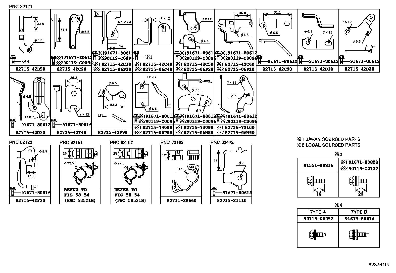Toyota RAV4 线束和卡夹 EPC diagram — 828761G