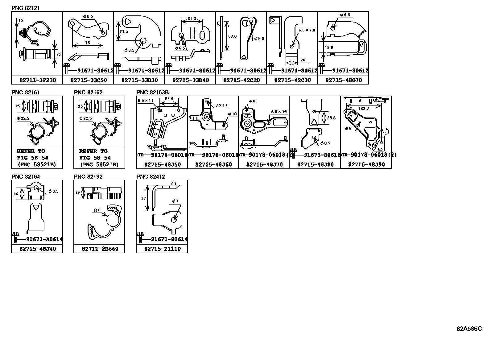 Toyota RAV4 线束和卡夹 EPC diagram — 82A586C