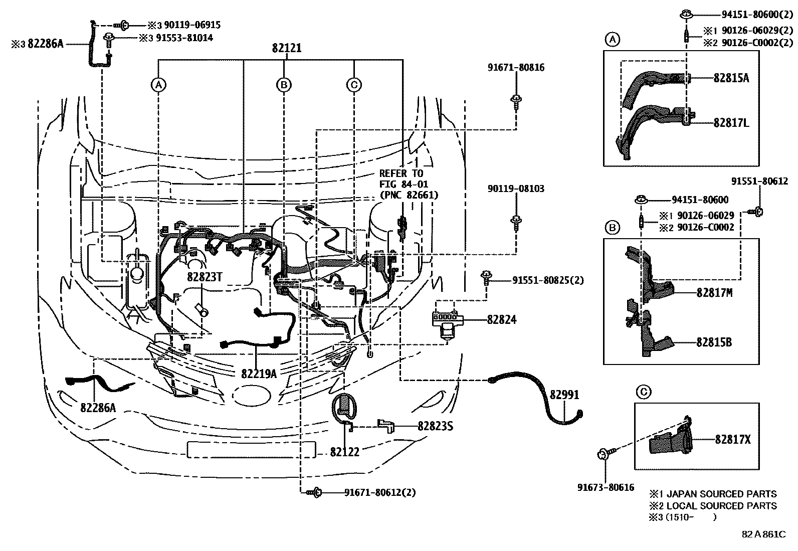 Toyota RAV4 线束和卡夹 EPC diagram — 82A861C