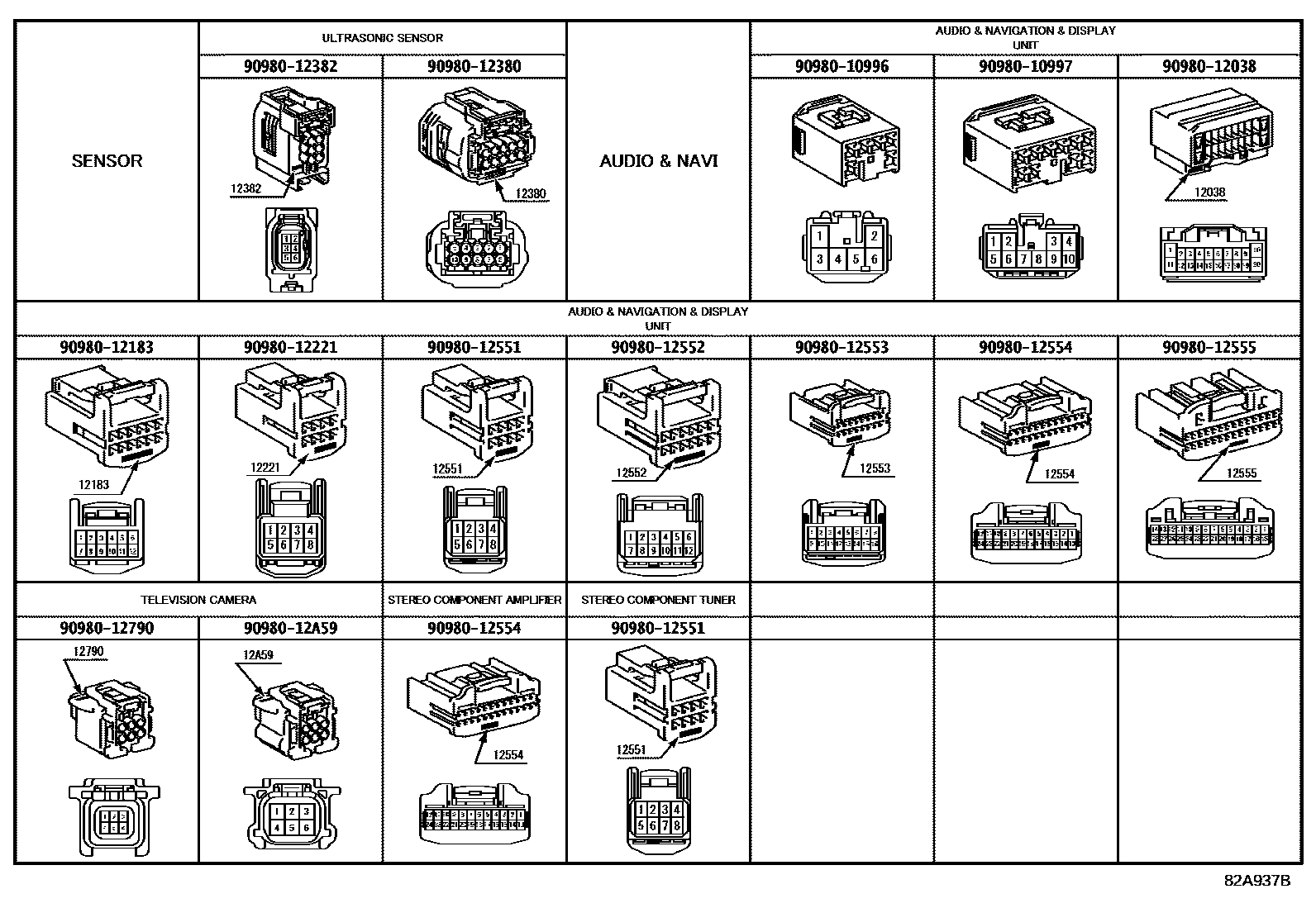 Toyota RAV4 线束和卡夹 EPC diagram — 82A937B