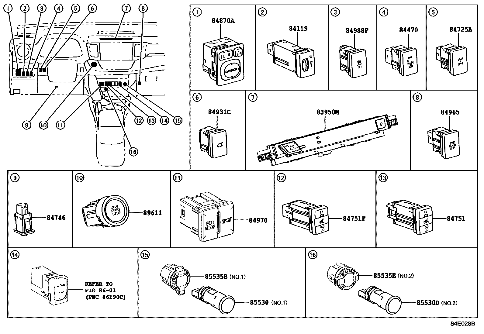 Toyota RAV4 开关和继电器和ECU EPC diagram — 84E028B