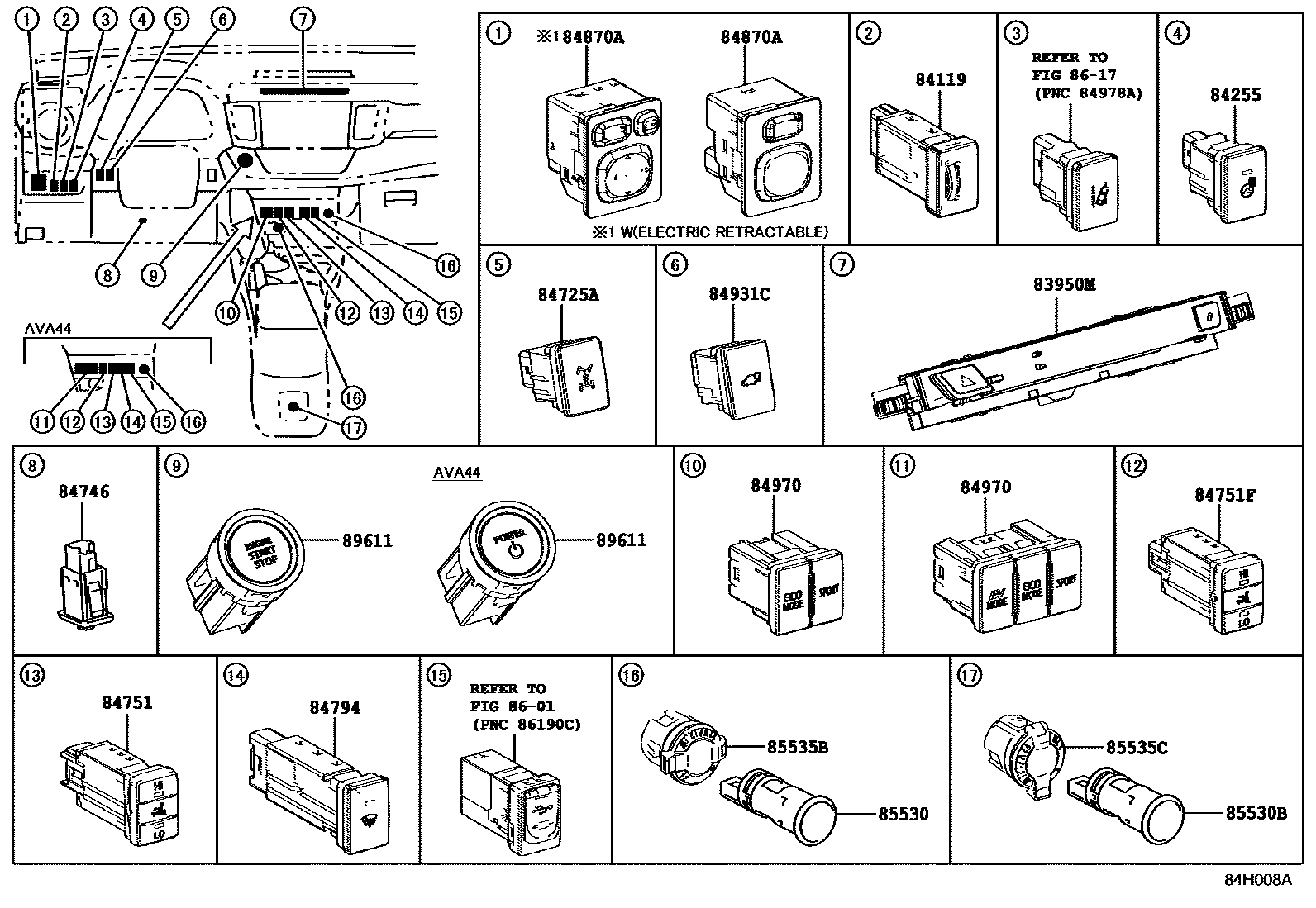 Toyota RAV4 开关和继电器和ECU EPC diagram — 84H008A