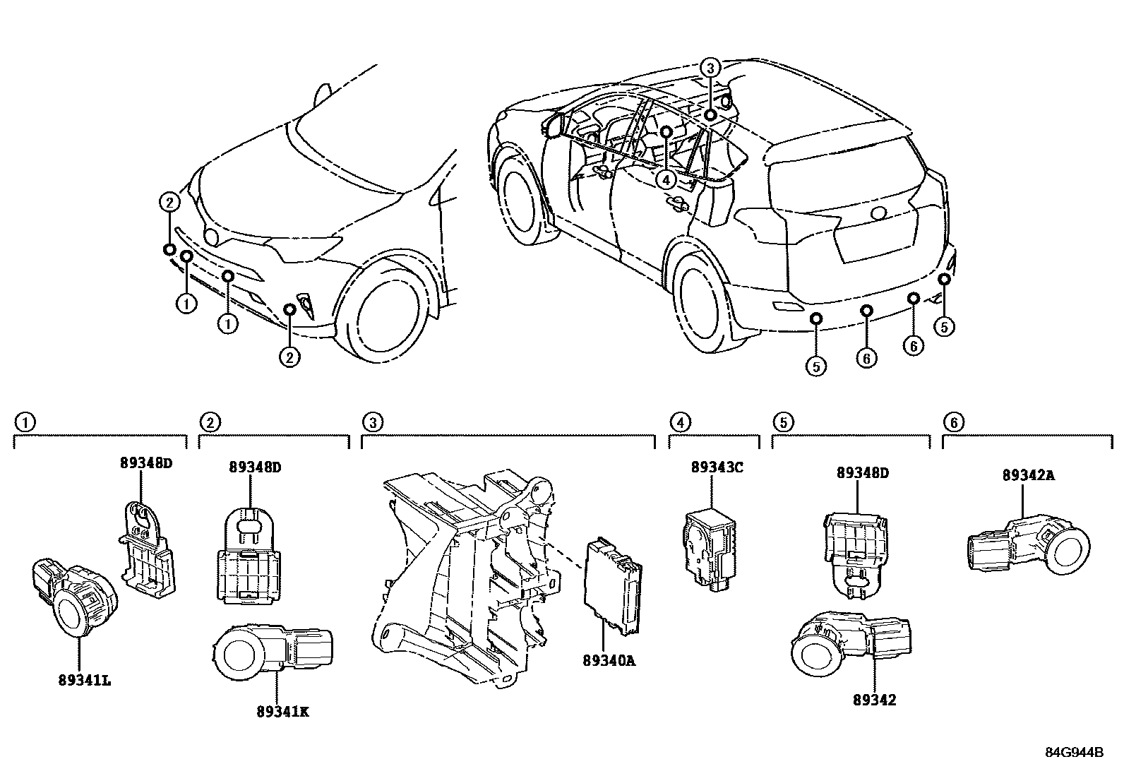 Toyota RAV4 测距雷达和倒车雷达 EPC diagram — 84G944B