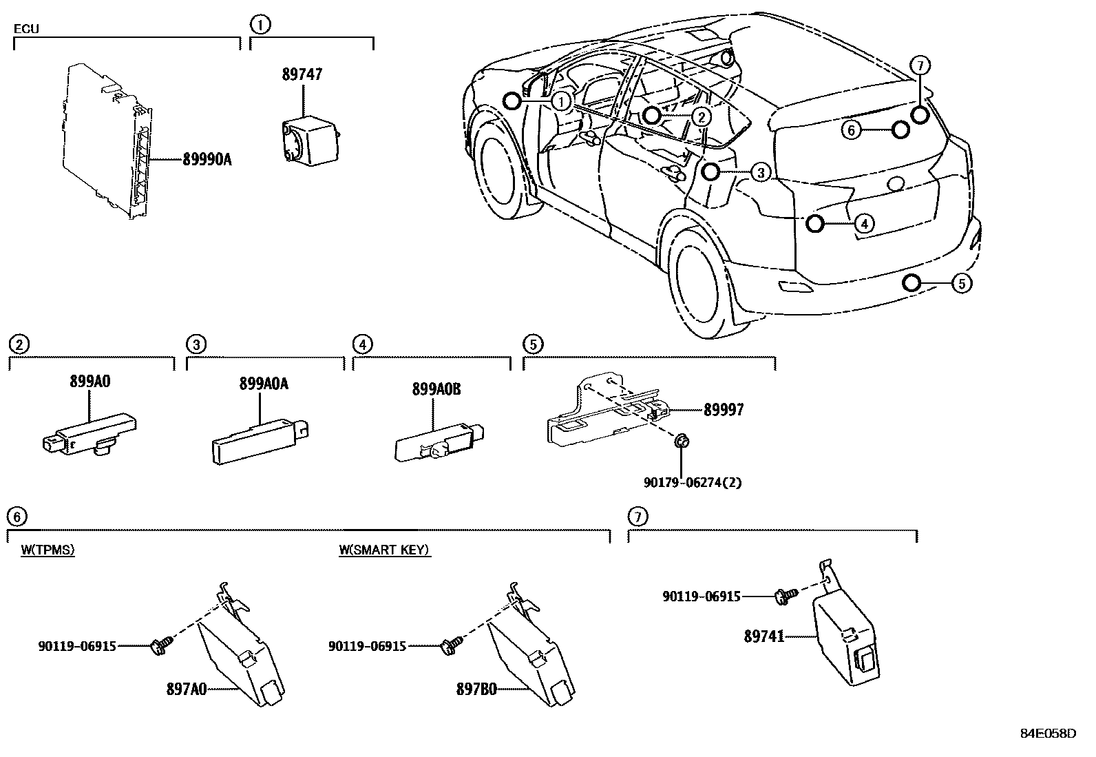 Toyota RAV4 遥控门锁 EPC diagram — 84E058D