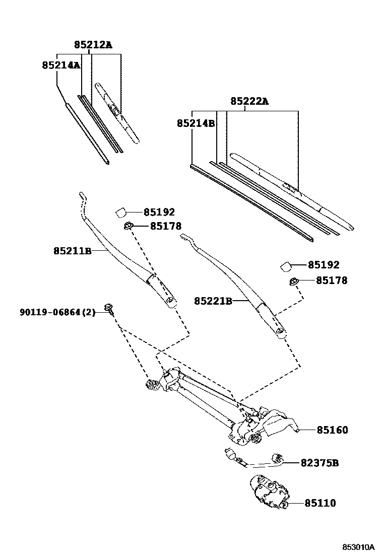 Toyota RAV4 挡风玻璃刮水器 EPC diagram — 853010A