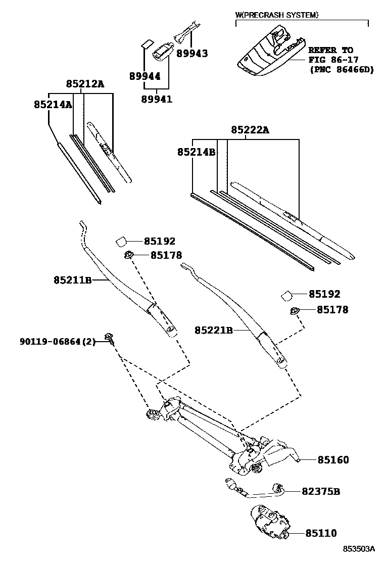 Toyota RAV4 挡风玻璃刮水器 EPC diagram — 853503A