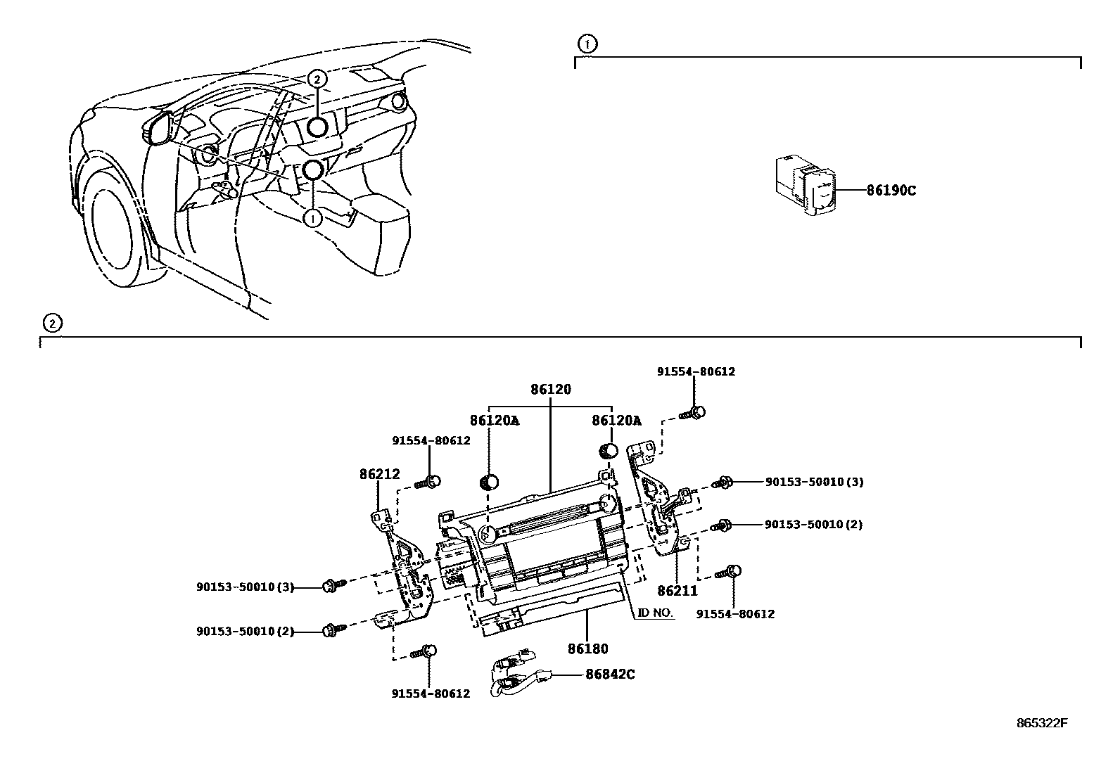 Toyota RAV4 收音机、放大器和冷凝器 EPC diagram — 865322F