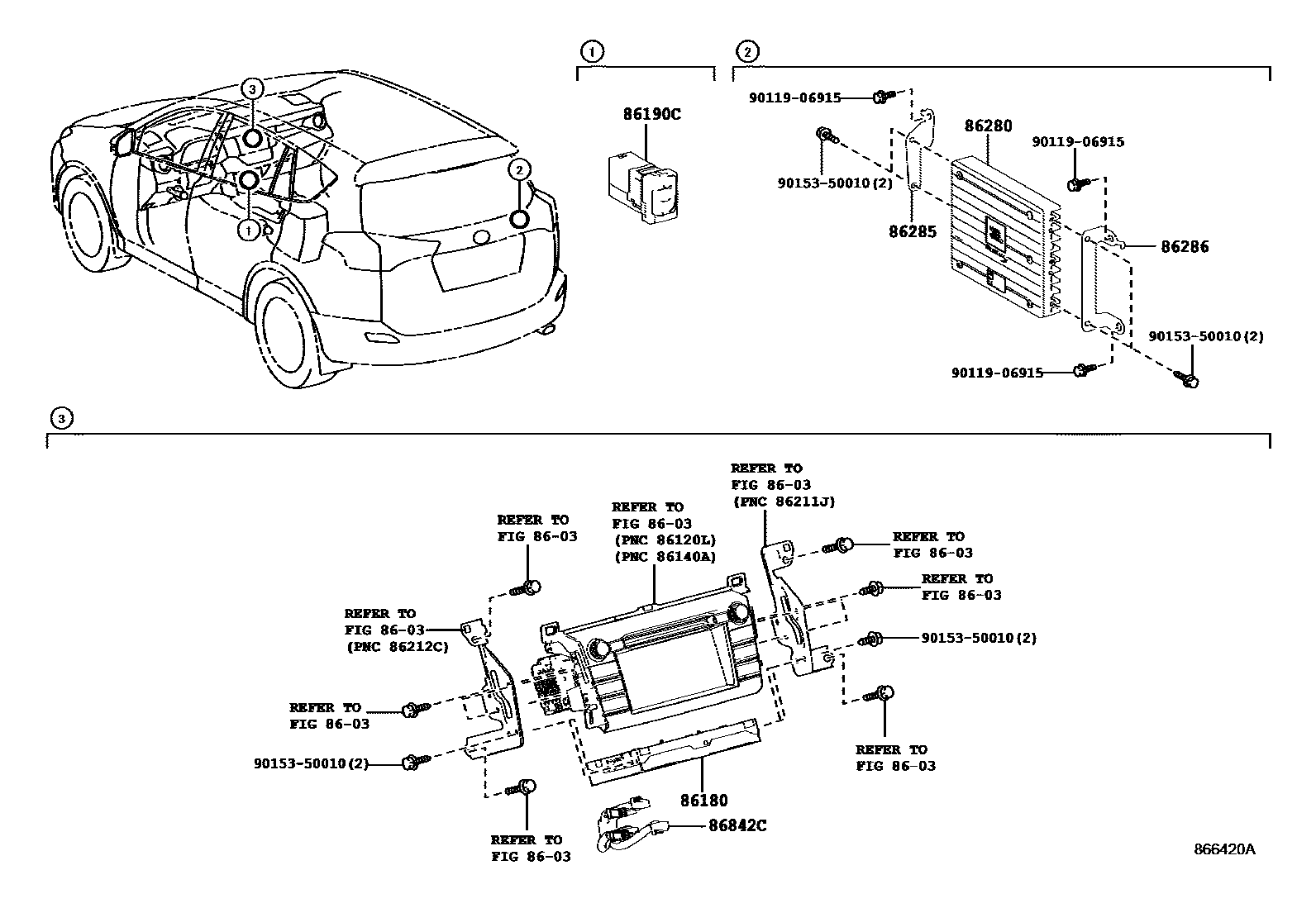 Toyota RAV4 收音机、放大器和冷凝器 EPC diagram — 866420A