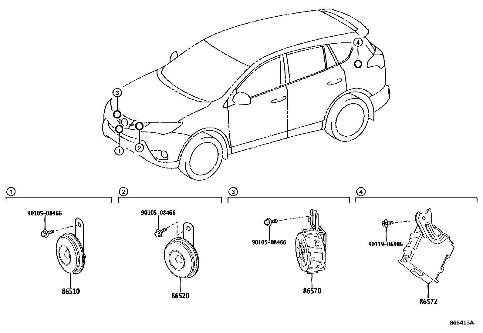 Toyota RAV4 喇叭 EPC diagram — 866413A