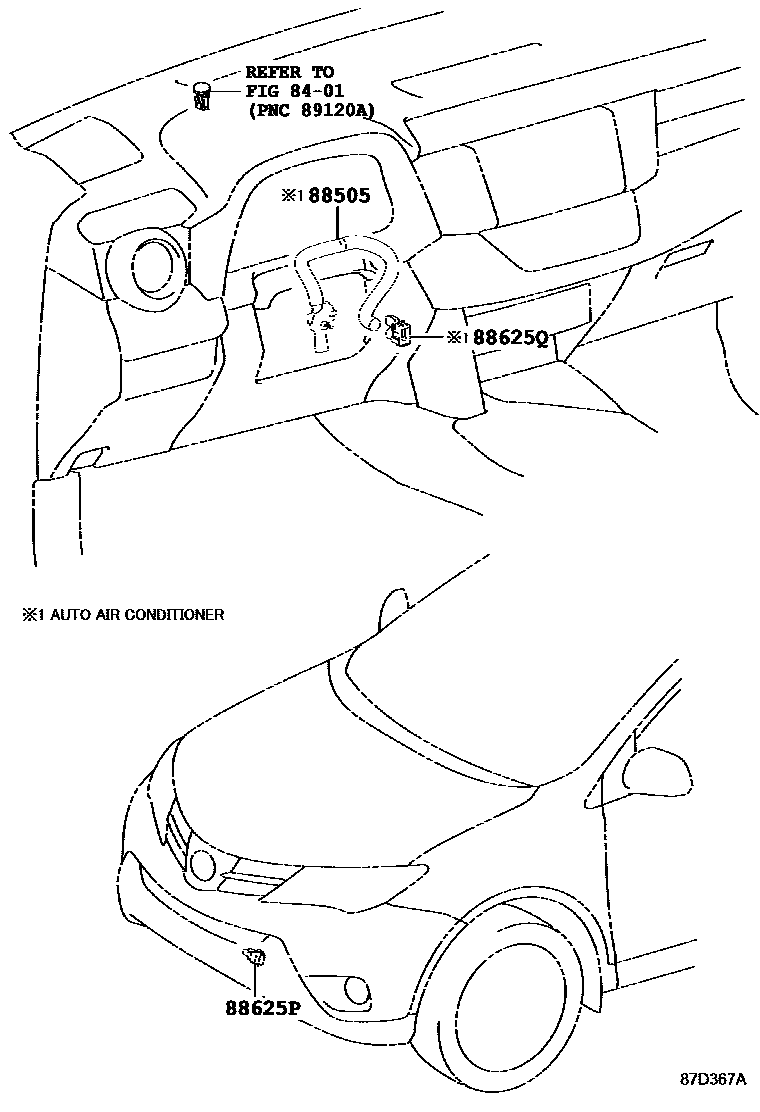 Toyota RAV4 暖风和空调系统 - 控制器和风管 EPC diagram — 87D367A