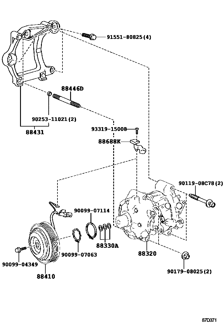 Toyota RAV4 Heating & Air Conditioning - Compressor EPC diagram — 87D371