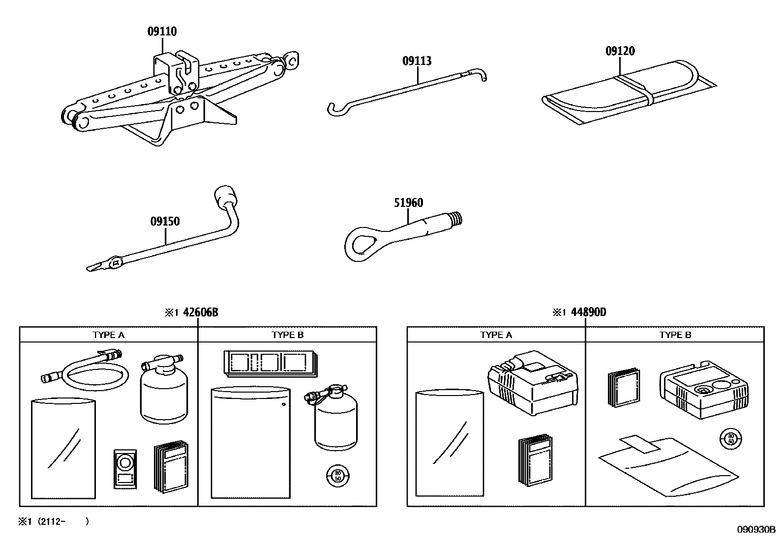 Toyota RAV4 Standard Tools EPC diagram — 090930B