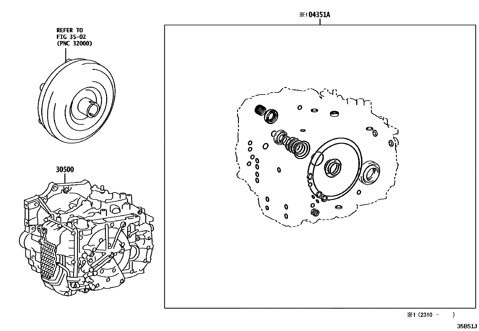 Toyota RAV4 传动桥或变速器总成和衬垫组件(ATM) EPC diagram — 35B51J