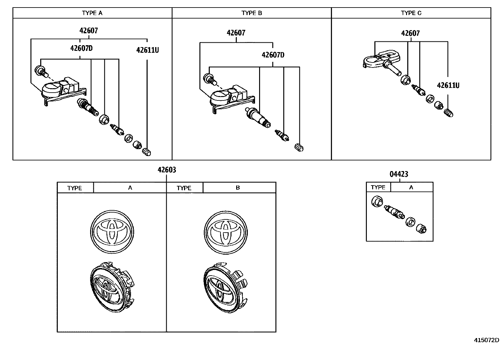 Toyota RAV4 车轮和车轮盖 EPC diagram — 415072D