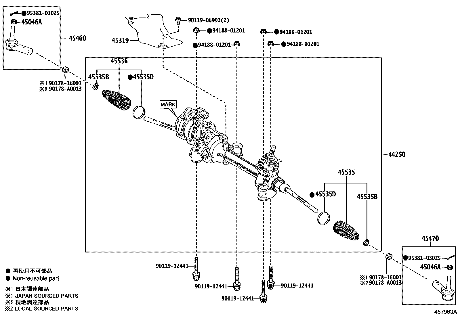 Toyota RAV4 前转向齿轮和连杆 EPC diagram — 457983A