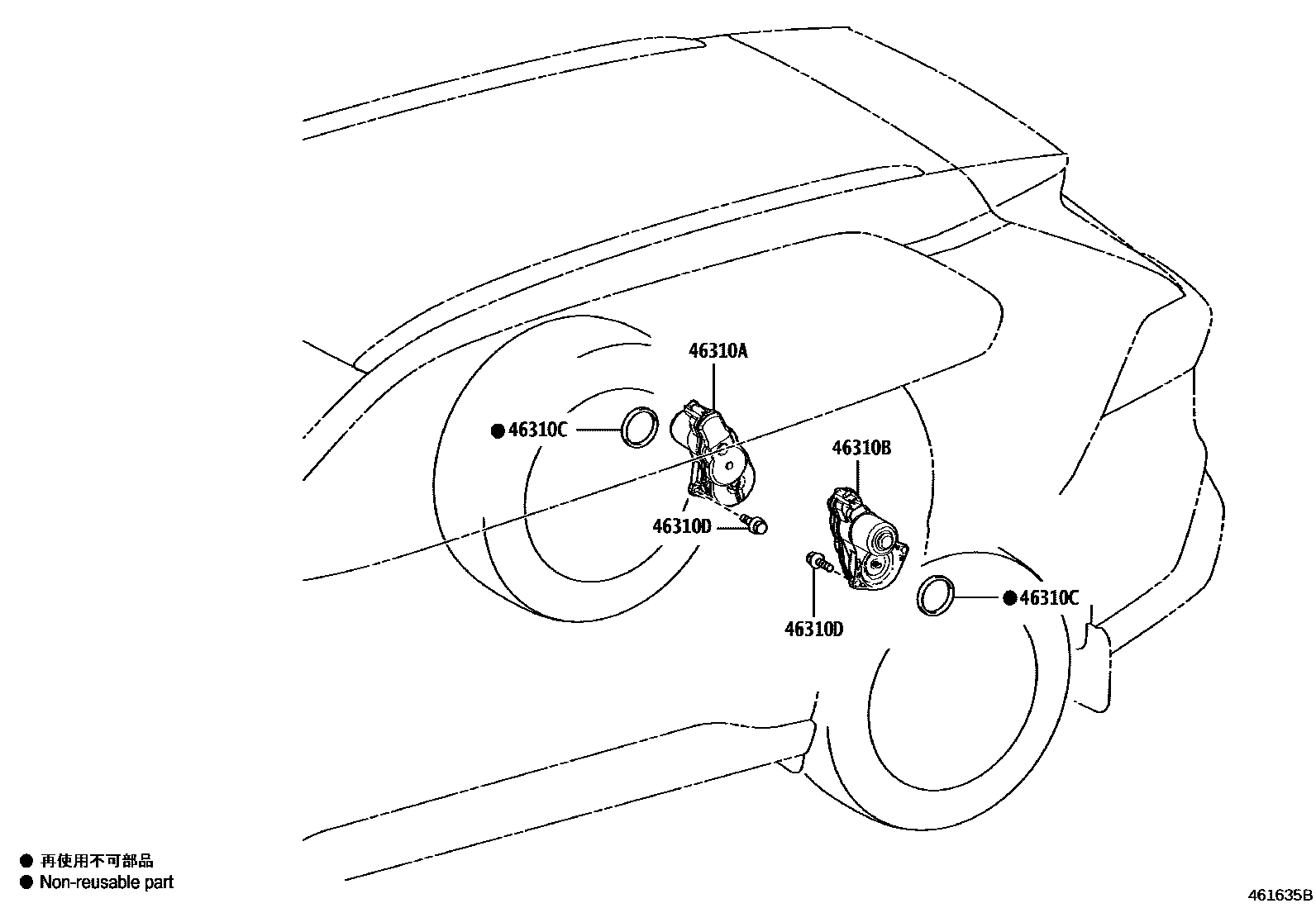 Toyota RAV4 Parking Brake & Cable EPC diagram — 461635B