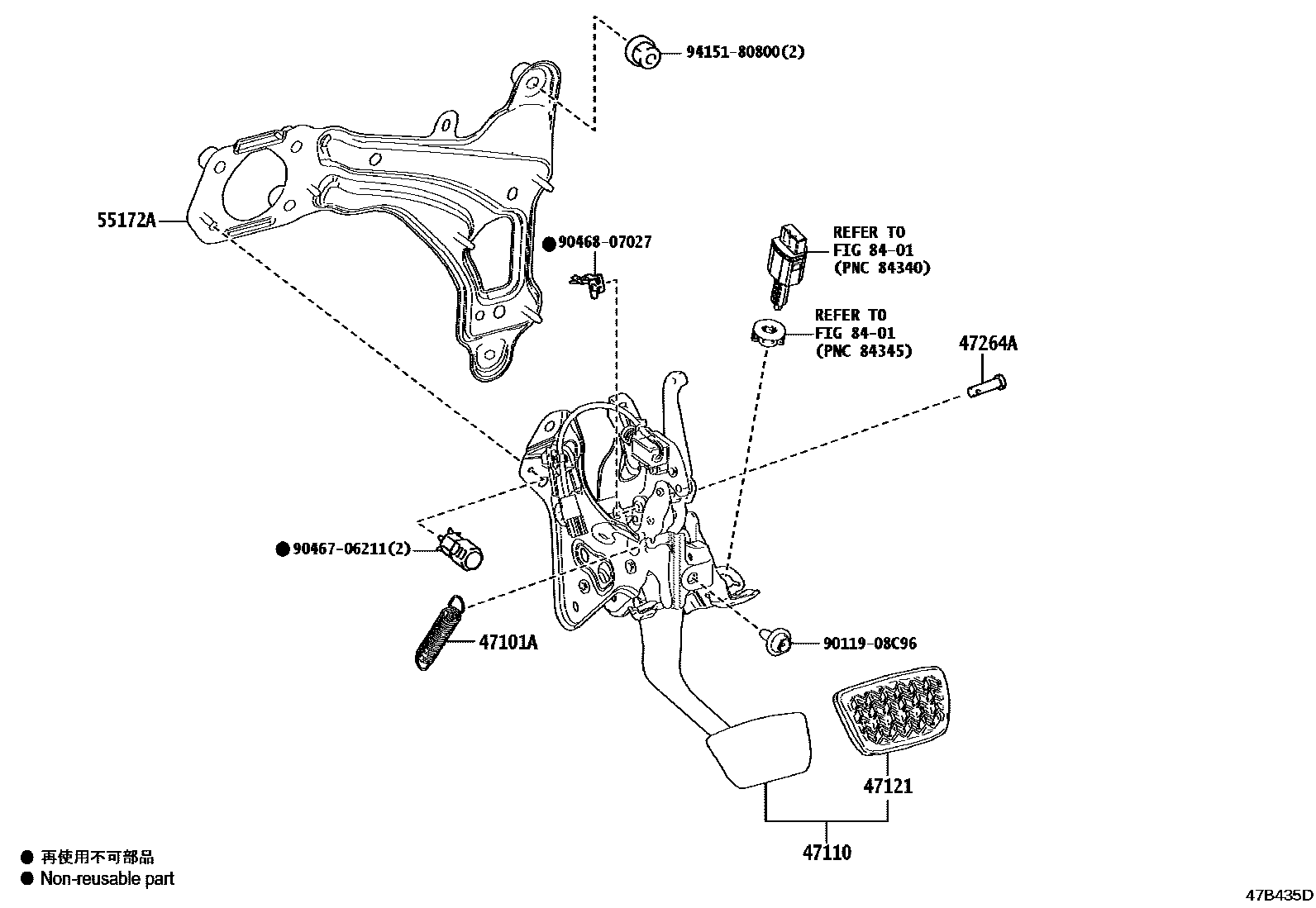 Toyota RAV4 Brake Pedal & Bracket EPC diagram — 47B435D