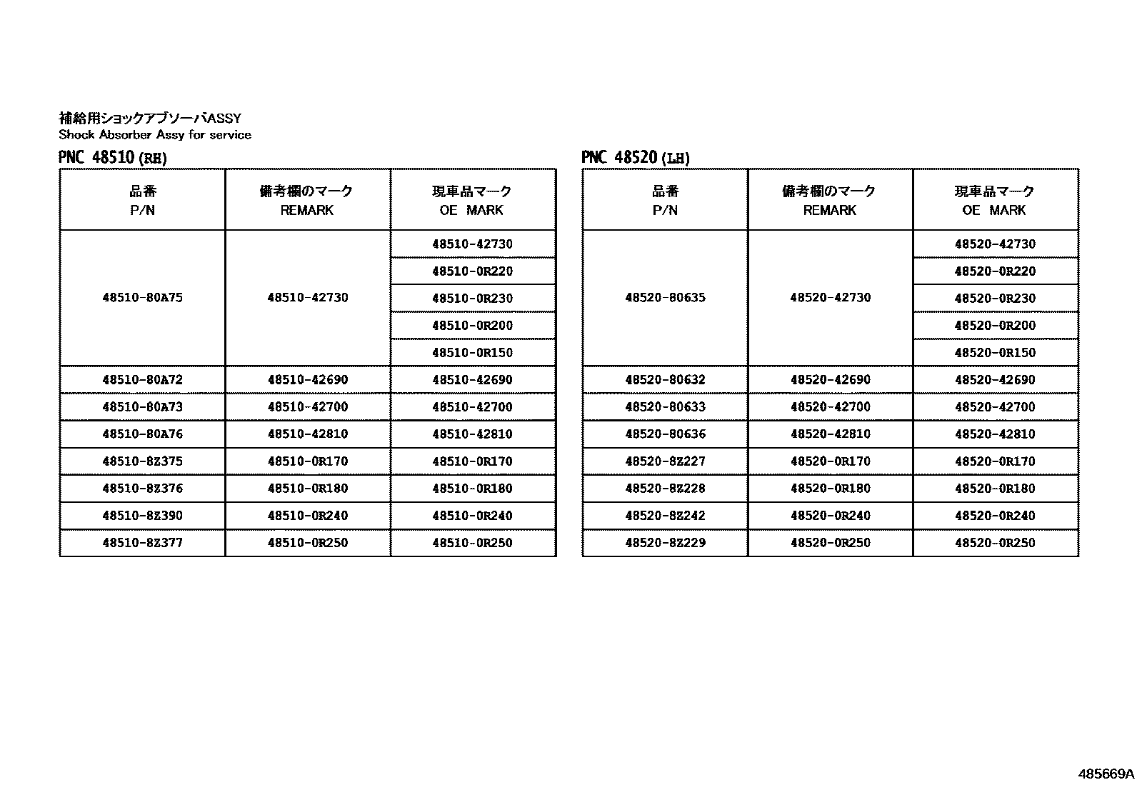 Toyota RAV4 Front Spring & Shock Absorber EPC diagram — 485669A