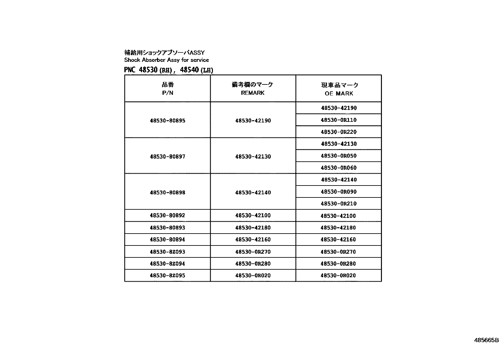 Toyota RAV4 Rear Spring & Shock Absorber EPC diagram — 485665B