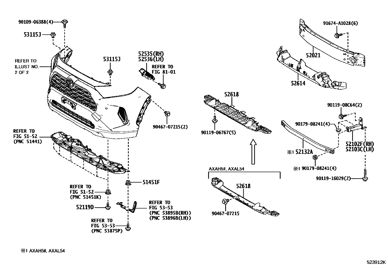 Toyota RAV4 前保险杠及附件 EPC diagram — 523912K