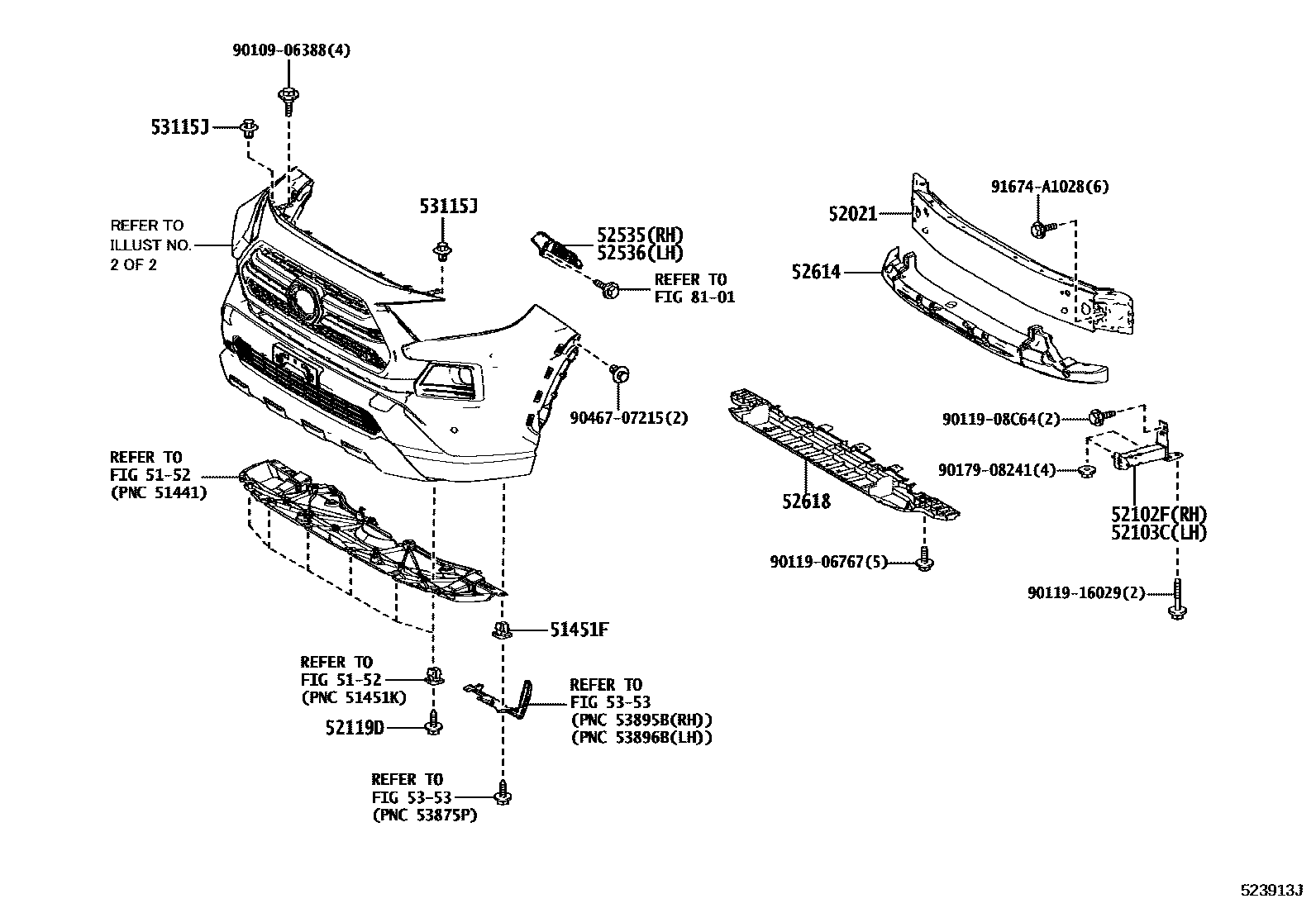 Toyota RAV4 前保险杠及附件 EPC diagram — 523913J