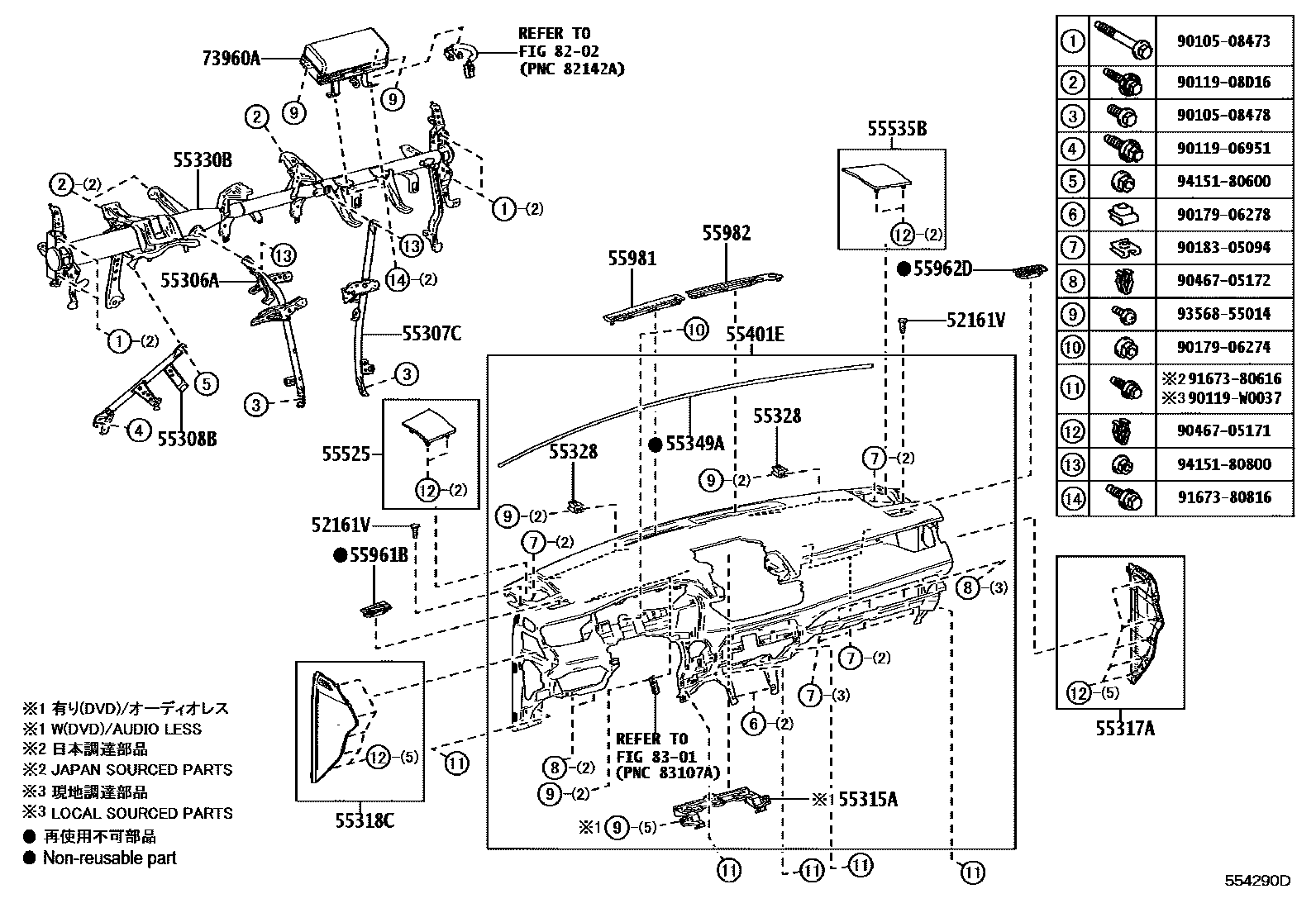Toyota RAV4 仪表板和手套箱 EPC diagram — 554290D
