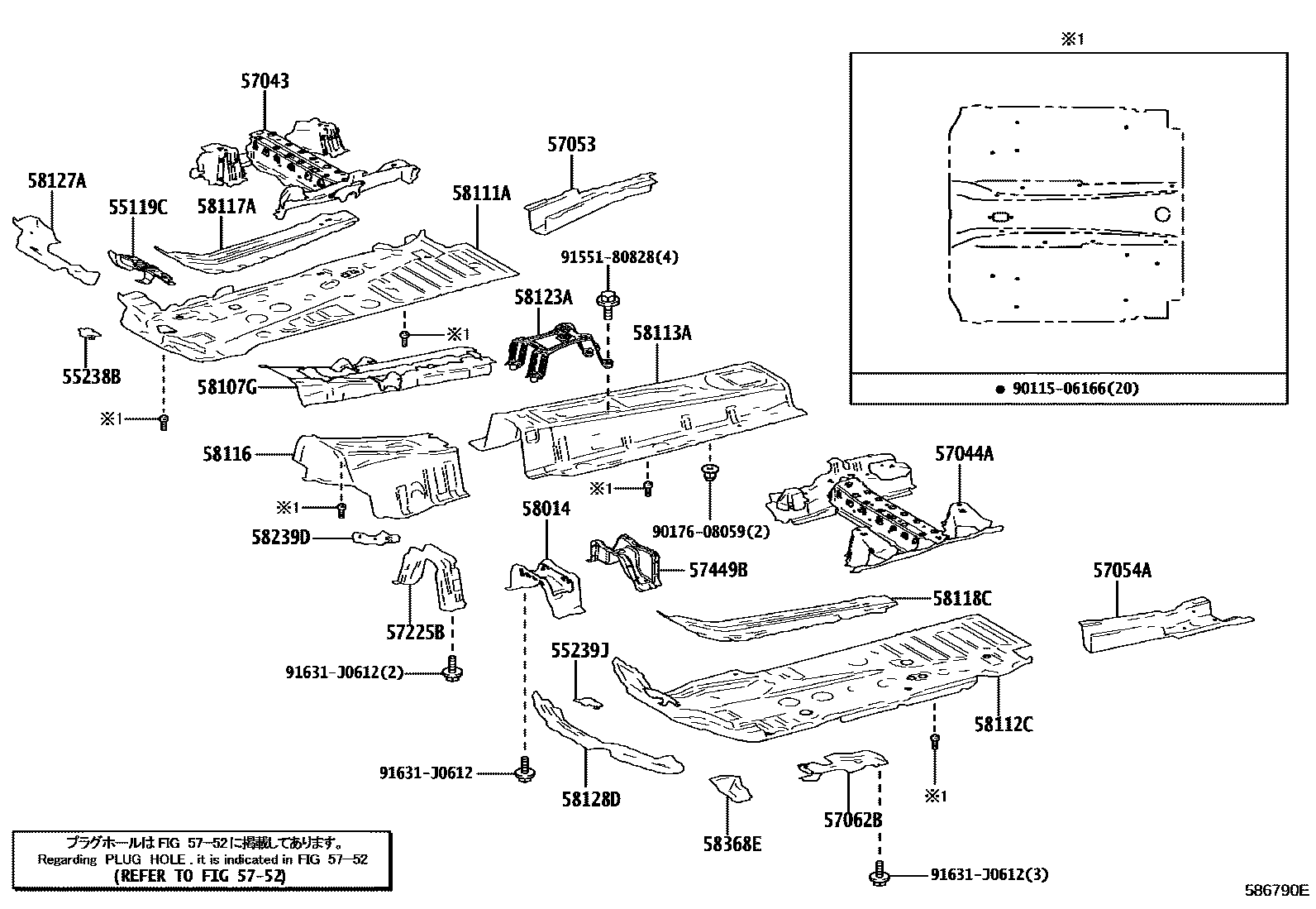 Toyota RAV4 前地板和前地板梁 EPC diagram — 586790E