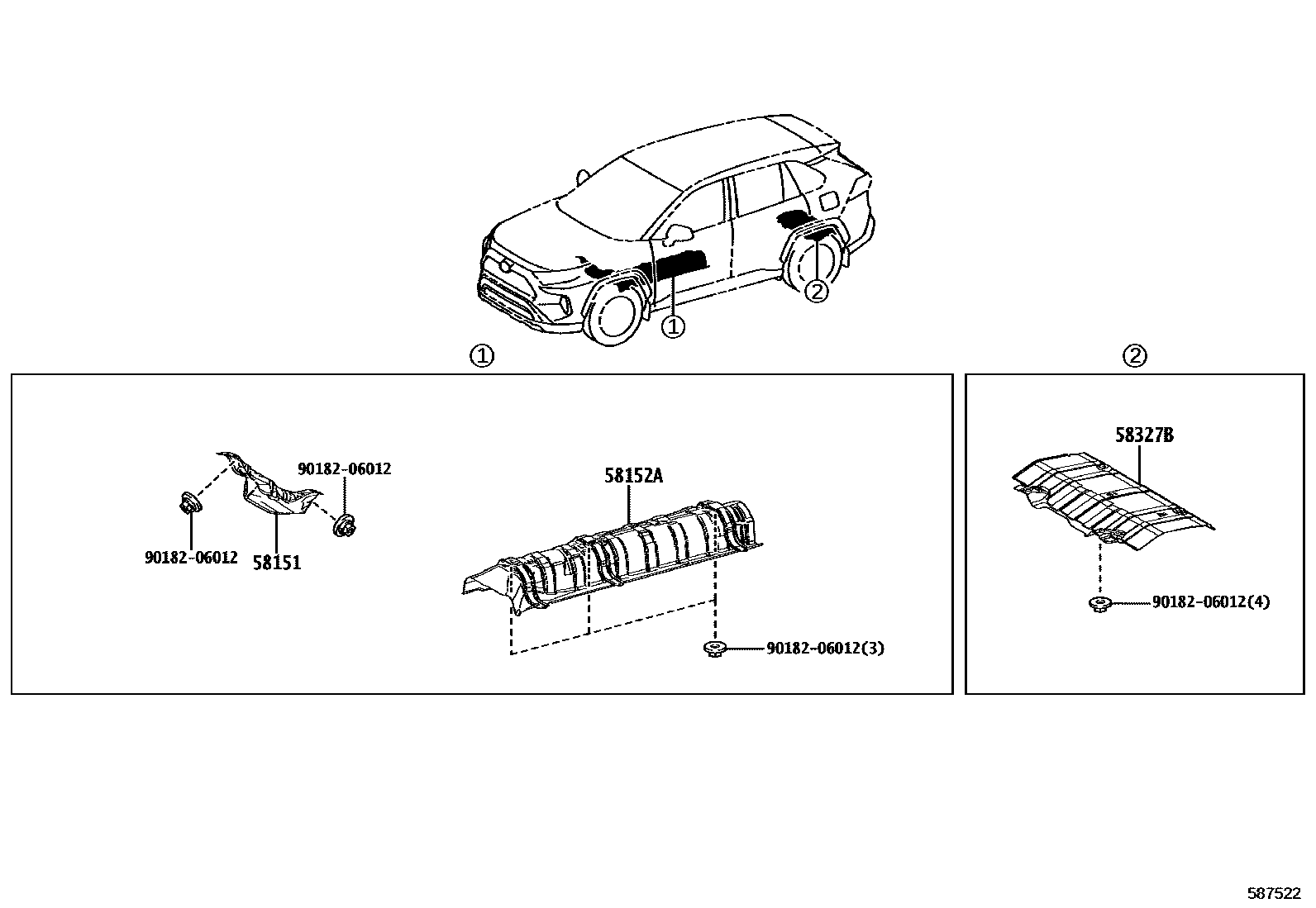 Toyota RAV4 地板隔热垫 EPC diagram — 587522