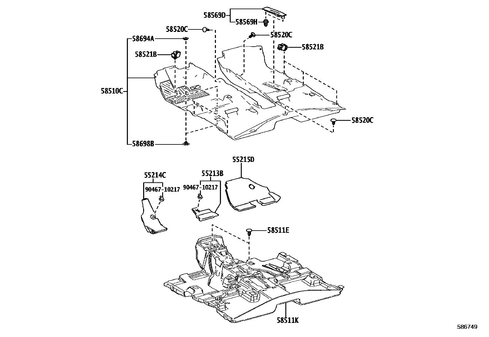 Toyota RAV4 地板垫和消声垫 EPC diagram — 586749