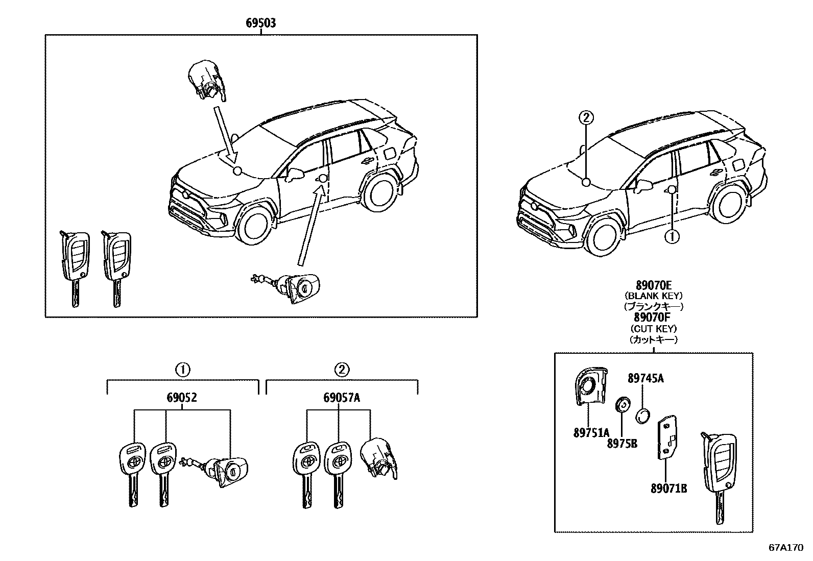 Toyota RAV4 锁芯组件 EPC diagram — 67A170