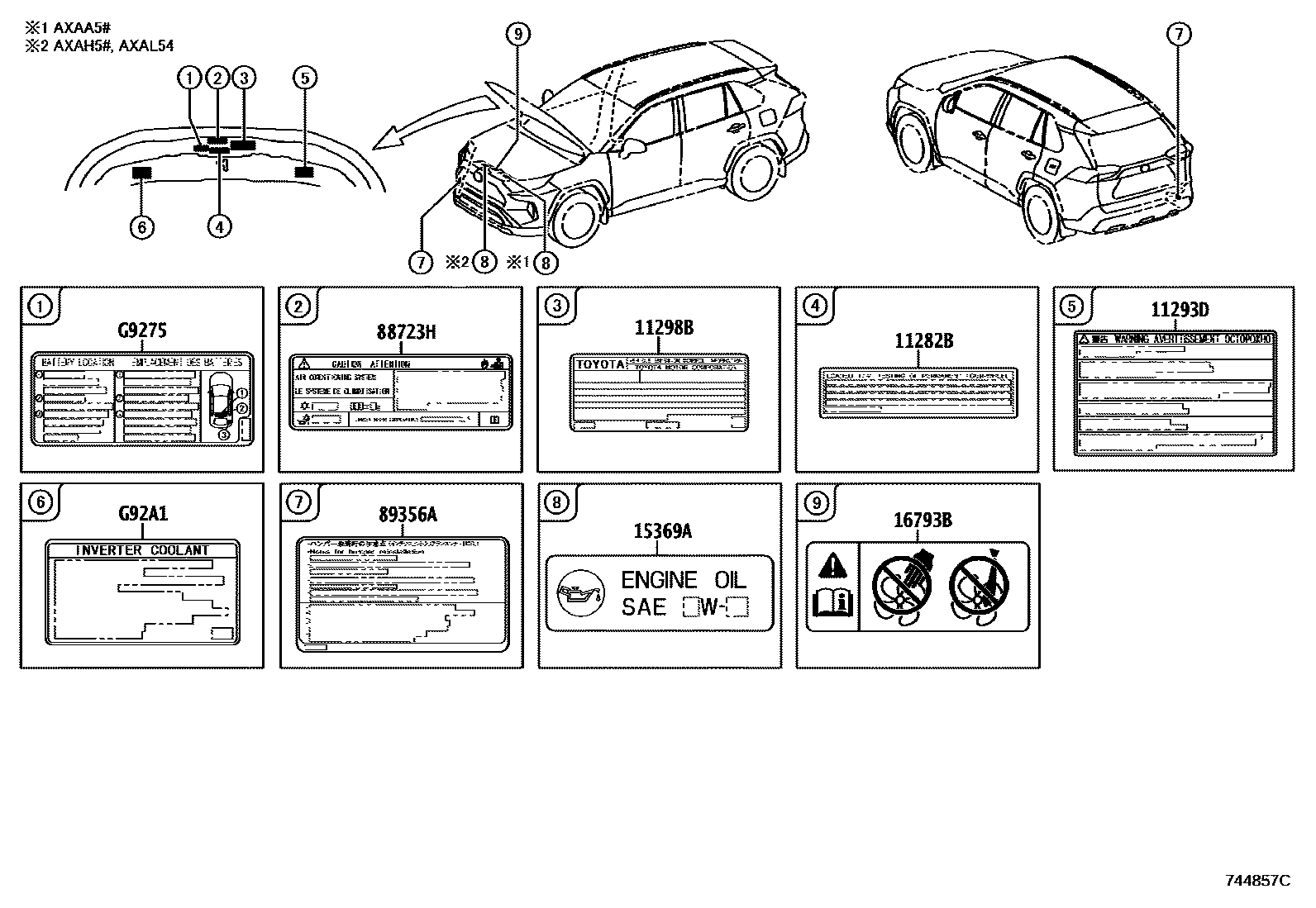 Toyota RAV4 warning nameplate EPC diagram — 744857C