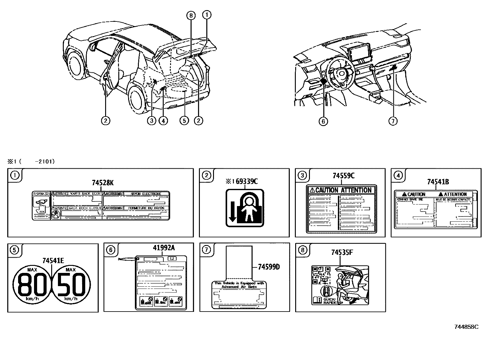 Toyota RAV4 warning nameplate EPC diagram — 744858C